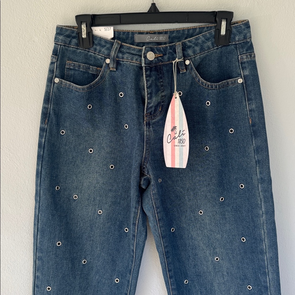 Cali 1850 dark wash wide leg high rise grommet detail jeans size 5/27 - Picture 3 of 12